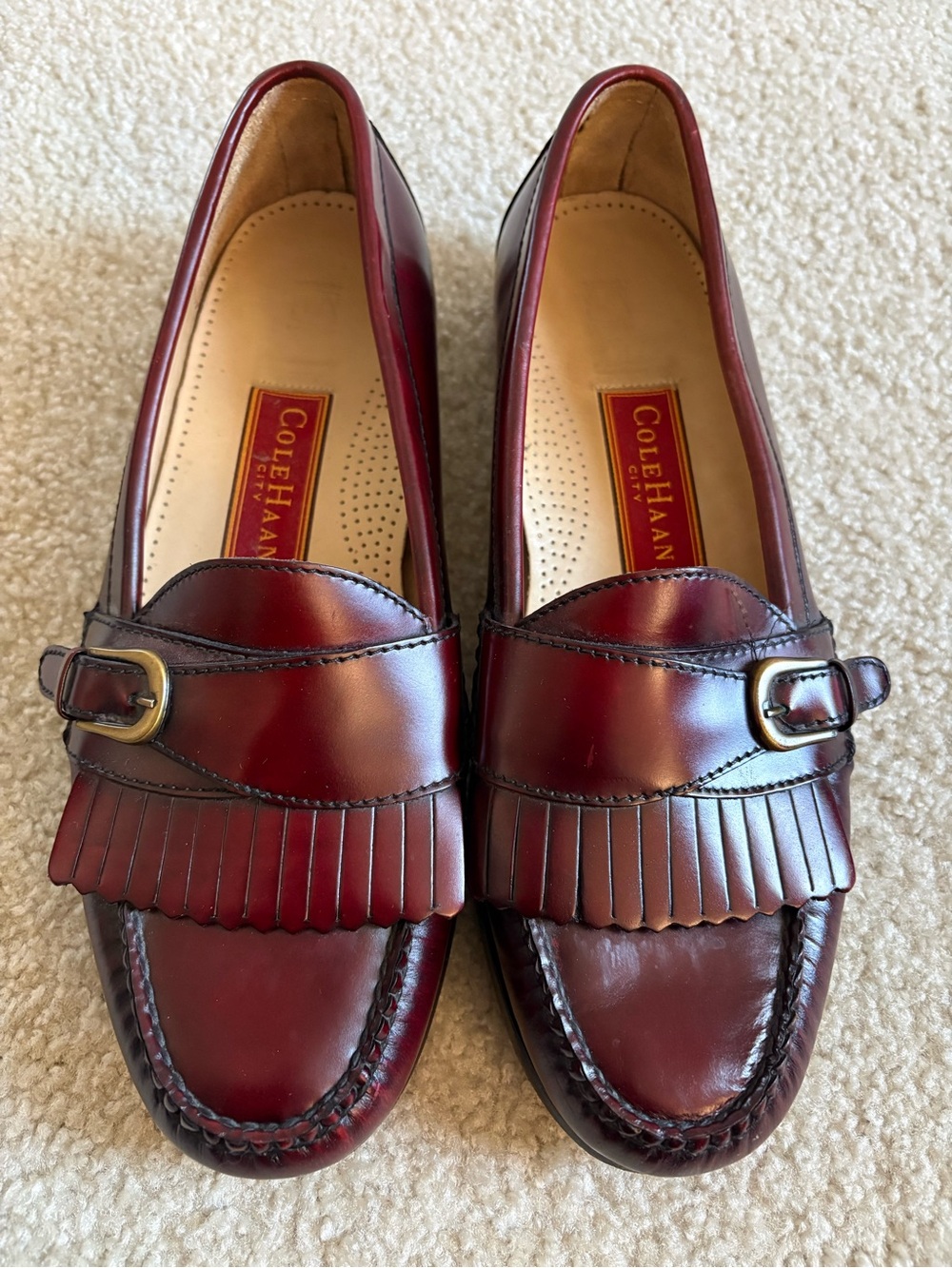 Cole Haan Men’s Burgundy Leather Kiltie Buckle Loafers